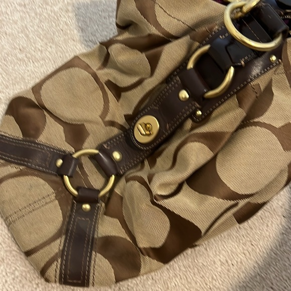 Brown and Tan Coach Bag with Gold Detail - Picture 8 of 11